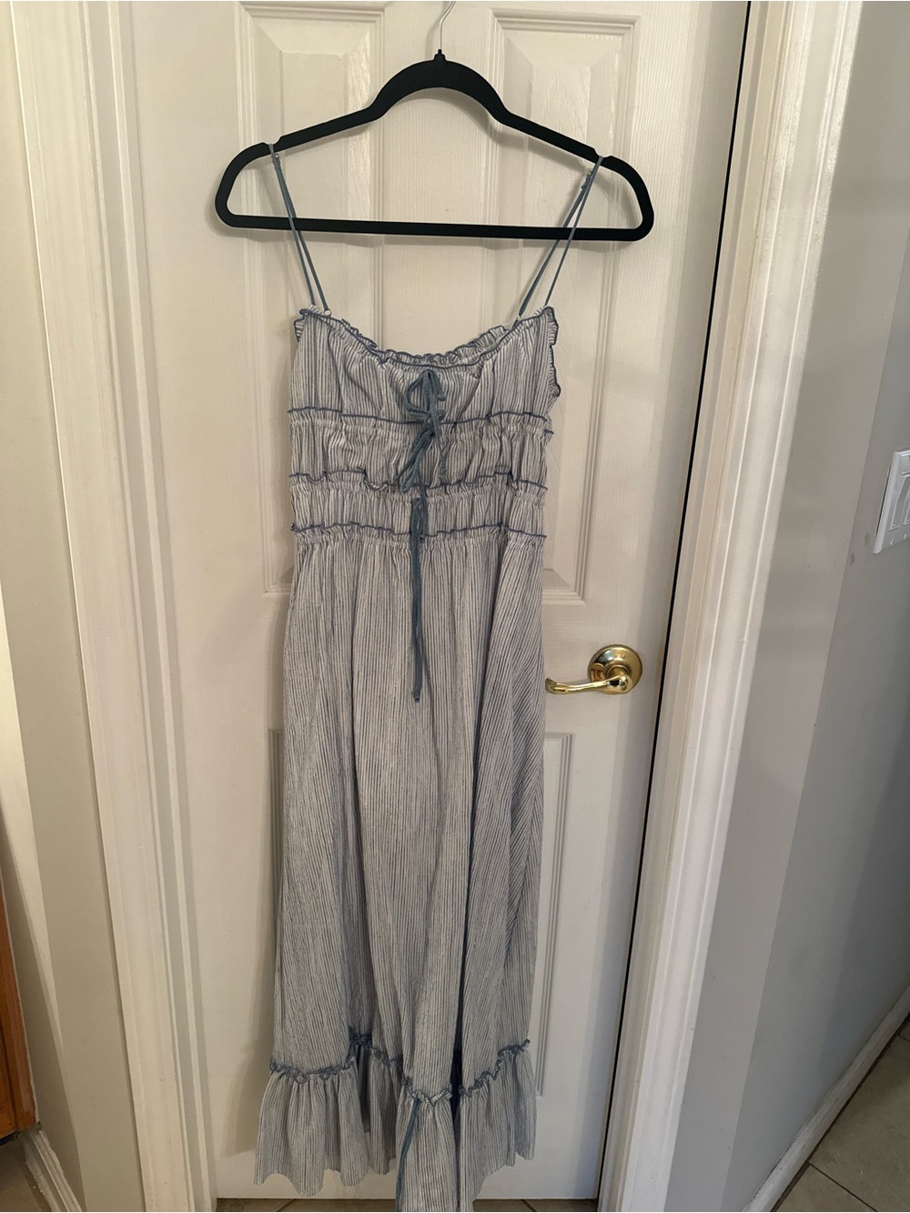 Olivaceous Blue and White Striped Maxi Dress